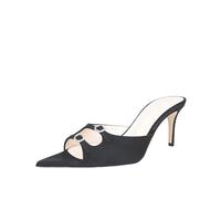 Generisch Damen Mules Weiß Satin Spitz Zehen Stiletto High Heels Brautschuhe Slip on Sandalen Mit Verstellbaren Schnallenriemen Sommer,Schwarz,43 EU