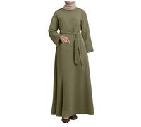 Generisch Damen Muslimische Freizeitkleid Langarm Winterkleid Baggy Leichte Maxikleid Herbstkleid mit Gürtel Kaftan Islamischer Abaya Kleid Naher Osten Kostüme Gebetskleidung