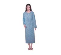 Generisch Damen Nachthemd Baumwolle Langarm Lang Gemustert mit Muster Knopfleiste Sleepshirt Nachtwäsche Übergröße Größe:52 bis 60 (Blau, 54)