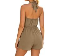 Generisch Damen Overall Elegant - Damit Jumpsuit mit Halsausschnitt Bindedetail elastischem Bund ärmellos Overall Unifarbe für