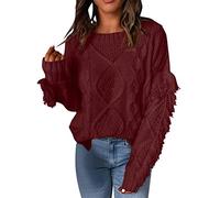Generisch Damen Oversized Fuzzy Strickpullover mit Quaste Verzierung lässiger Komfort Langarm Design weicher Wollmix (RD1, M)