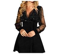 Generisch Damen Pailletten Kleid, Paillettenkleider Sparkly Kleider Vintage Hochzeit Outfit Für Frauen Eng Spitzen Langärmelige Glitzerkleid Abendkleid Festliches Glitzer Kleid Brautjung