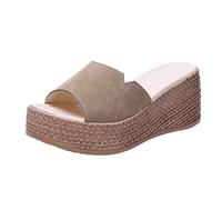 Generisch Damen Pantoffeln Frauen Sandalen Dicke Ferse Niedrige Mund Textur Casual Sommer Pantoletten Bequem Keilabsatz Schuhe Sommerschuhe Slide Mit Für 37 Elegant Schwarz Khaki 38