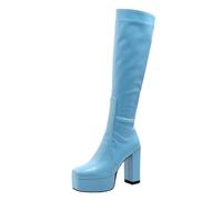 Generisch Damen Plateau Kniehohe Stiefel Lackleder-Optik Blockabsatz Reißverschluss Hohe Boots