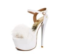 Generisch Damen Plateau Sandaletten Mit Federn Offene Zehe Ultra Hoher Stiletto Absatz Knöchelriemen Schnalle Lackleder Party Clubbing Mode Schuhe,Weiß,37 EU