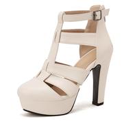 Generisch Damen Platform Hoher Blockabsatz Knöchel Sandalen Runde Party Freizeit,Weiß,37 EU