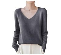 Generisch Damen Pullover Lässig V-Ausschnitt Strickpullover Baumwolle Sweatshirt Oversized Tunika Tops Herbst Langarm Pulli Weich Sweater Winterpullover Damenpullover Longpullover Braun Lila 3XL