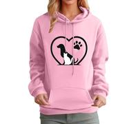 Generisch Damen Pullover Mit Kapuze Hund Katze Print Hoodie Oversize Strickpullover Weicher Hoodies Lustiger Katze Hund Kapuzenpullover Sweatjacke Herbst Winter Loungewear Mode Grün Grau Rosa 3XL 4XL