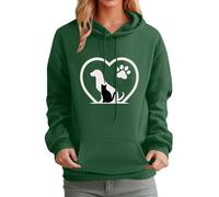 Generisch Damen Pullover Mit Kapuze Hund Katze Print Hoodie Oversize Strickpullover Weicher Hoodies Lustiger Katze Hund Kapuzenpullover Sweatjacke Herbst Winter Loungewear Mode Grün Grau Rosa 3XL 4XL