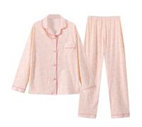 Generisch Damen Pyjama-Set Casual Pyjama Cute Fruit Floral Printed Pyjamas Frühling Herbst Cartoon-Muster Vintage Homewear V-Ausschnitt Langarm Einreihig Nachtwäsche Schlafanzughose