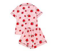Generisch Damen Pyjama-Set Erdbeer-Print Kurzarmhemd Shorts Bequeme Loungewear Schlafanzug Sommer Nachtwäsche (L)