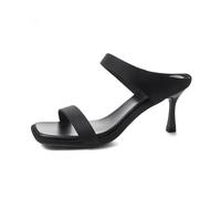 Generisch Damen Quadrat Zehen Mules Sandalen Kitten Absatz Zwei Riemen Leopard Sommer,Schwarz,40 EU