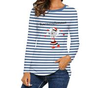 Generisch Damen Ringelshirt Rot-Weiss Karneval Breit Gestreiftes T Shirt mit Clown Muster Langarmshirts Rundhals Sweatshirt Oberteile Lang Pulli Karneval Langarmshirt Pullover Faschingskostüme