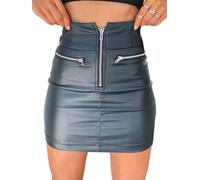 Generisch Damen Rock PU Lederröcke Hohe Taille Dekorativen Gefalteten Reißverschluss Dehnbleistiftrock Elegant Optik Business Mode Minirock Lederrock
