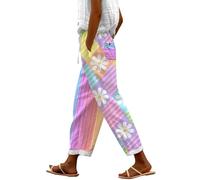 Generisch Damen Sale Angebote Jogginghosen Damen Sale 7/8 Hose Damen Sommer Leicht Capri Leinenhose Sommerhose Baumwolle Leinen Stoffhose Lockere Strandhose Freizeithose Urlaub Must Haves