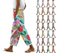 Generisch Damen Sale Angebote Kleidung Jogginghose Damen Sale 7/8 Hose Damen Sommer Leicht Capri Leinenhose Sommerhose Baumwolle Leinen Stoffhose Lockere Strandhose Freizeithose Damen Hosen Sale