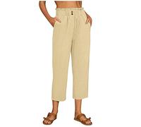 Generisch Damen Sale Angebote Leinenhose Damen Sommer 7/8 Sommerhose Leicht Freizeithose Stoffhose Elegant Baumwolle Leinen Strandhose Locker Caprihose Angebot des Tages Blitzangebote