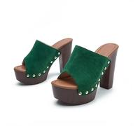 Generisch Damen-Sandalen mit hohem Absatz für stilvolle Sommeraktivitäten entspannte Urlaubstage als bequeme Slip-On Freizeitschuhe (Green, 42)