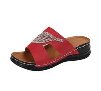 Generisch Damen Sandalen mit Keilabsatz Plateau-Sohle verziert mit funkelnden Strass-Steinen in Übergrößen (Red, 40)