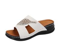 Generisch Damen Sandalen mit Keilabsatz Plateau-Sohle verziert mit funkelnden Strass-Steinen in Übergrößen (White, 37)