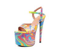 Generisch Damen Sandalen mit Offenem Zehenbereich Leopardenmuster Plattform Stiletto High Heels Ankle-Strap Schnalle Verschluss Dicke Sohle Lackleder für Party Club,Multicolor,37 EU