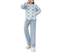 Generisch Damen Schlafanzug Lang - Damen Fleecejacke Set mit Stehkragen Langarm Strickjacke Winter Bettwäsche Hose weich wärmend -Outfit