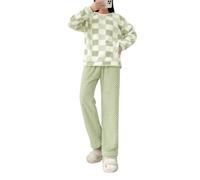 Generisch Damen Schlafanzug Lang - Damen Fleecejacke Set mit Stehkragen Langarm Strickjacke Winter Bettwäsche Hose weich wärmend -Outfit