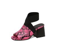 Generisch Damen Schlangen Print Kreuz Elastisch Riemen Block Absatz Mules Offene Zehe Dicke Plateau Profilsohle Chunky High Heel Kleid Sandalen Texturiert,Fuchsia,42 EU