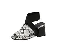 Generisch Damen Schlangen Print Kreuz Elastisch Riemen Block Absatz Mules Offene Zehe Dicke Plateau Profilsohle Chunky High Heel Kleid Sandalen Texturiert,Weiß,42 EU