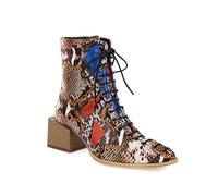 Generisch Damen Schnürstiefeletten Aus Synthetischem Material Schlangen Krokodil Denim Spitz Blockabsatz Bequem rutschfest Strapazierfähig Für Alltag Straße Party,Multi Colored,37 EU