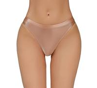 Generisch Damen seidig glänzende Slips mit niedriger Taille, transparente, Unterwäsche (Coffee, XL)