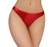 Generisch Damen seidig glänzende Slips mit niedriger Taille, transparente, Unterwäsche (Red, L)