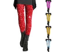 Generisch Damen Silvester Outfit Glitzer Hose Weihnachts Leggings Lang Pailletten Hose Elegant Karneval Festival Disco Rave Hosen Glitzernde Leggings Jogginghose Metallic Leggings