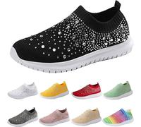 Generisch Damen Sneakers Glitzer Sportschuhe Ohne Schnürsenkel Walkingschuhe Mesh Atmungsaktiv Laufschuhe Turnschuhe Leicht Freizeitschuhe Bequeme Schlupfschuhe Slip On Straßenlaufschuhe Slipper
