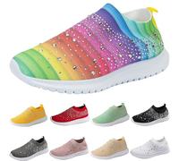 Generisch Damen Sneakers Glitzer Sportschuhe Ohne Schnürsenkel Walkingschuhe Mesh Atmungsaktiv Laufschuhe Turnschuhe Leicht Freizeitschuhe Bequeme Schlupfschuhe Slip On Straßenlaufschuhe Slipper