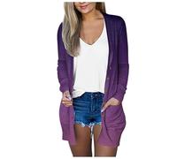 Generisch Damen Sommer Langarm Lang Strickjacken Elegante Lässige Leichte Strickjacke Mit Tasche High Low Saum Komfortable Losen Urlaub Travel Shopping Täglich Leben Schulterjacke Casual Top
