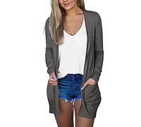 Generisch Damen Sommer Langarm Lang Strickjacken Elegante Lässige Leichte Strickjacke Mit Tasche High Low Saum Komfortable Losen Urlaub Travel Shopping Täglich Leben Schulterjacke Casual Top