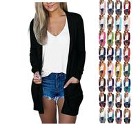 Generisch Damen Sommer Langarm Lang Strickjacken Elegante Lässige Leichte Strickjacke Mit Tasche High Low Saum Komfortable Losen Urlaub Travel Shopping Täglich Leben Schulterjacke Casual Top