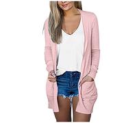 Generisch Damen Sommer Langarm Lang Strickjacken Elegante Lässige Leichte Strickjacke Mit Tasche High Low Saum Komfortable Losen Urlaub Travel Shopping Täglich Leben Schulterjacke Casual Top
