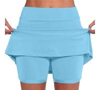 Generisch Damen Sommer Skort Shorts mit Rock und Hose in Einem für Tennis und Radfahren, Türkis, L, Mittlere Oberschenkellänge, Niedrige Taille, Leinen/50%, Baumwolle/50%