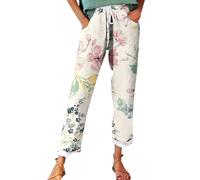 Generisch Damen Sommerhose Leichte Leinenhose Große Größen Bequeme Freizeithose Lang Linen Pants High Waist Stoffhose Leinen Hosen Damen Sale Angebote