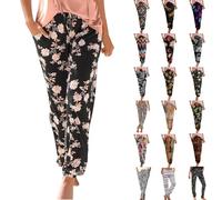 Generisch Damen Sommerhose leinen Shorts Damen Strandhose Gummizug Hose Sommerhose mit Gummizug Schwarze Damenhose Hose weiß Summer Pants Women leinen Hosenrock Hosenrock Elegante luftige