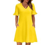 Generisch Damen Sommerkleid Lang Damen Kleider Sommer Lang Hemdblusenkleid Strandkleider Kurz Wickelkleid Elegant Freizeitkleider Sommer Blumenkleid Midikleid Hemdkleid Shirtkleid
