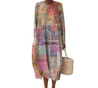 Generisch Damen Sommerkleid Lang Viskose Kleid Damen Hemdblusenkleid Sommer Strandkleid Lang Wickelkleid Sommer Freizeitkleider Blumenkleid Midikleid Elegant Hemdkleid Shirtkleider