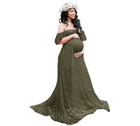 Generisch Damen Spitze Off-Shoulder Lange Umstandsmode Props Floral Spitzenkleid Plus Size Schwanger Ausgefallenes Schwangerschaftskleid Fotoshooting (XL,DunkelgrüN)