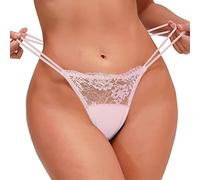 Generisch Damen Spitze Unterwäsche Einfache Farben Aushöhlen Spitze String Tanga Thongs Unterwäsche Perspektive Mittlere Taille Große Größen Mikrofaser Slips mit Moderater Bedeckung