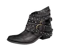 Generisch Damen Stiefel Mit Absatz, Biker Boots Damen Chelsea Cowboystiefel Western Schlupfstiefel Mit Absatz Cowboy Stiefeletten Festival Bikerboots Leder Lederstiefel, Black, 39