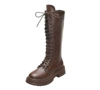 Generisch Damen Stiefel Wadenhohe Stiefel, modische Winterstiefeletten aus Wildleder mit Schnürung, bequemer Plateau-Stiefelette mit klobigem Absatz und lässiger Ankle Boots