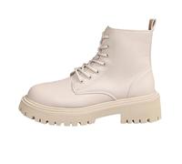 Generisch Damen Stiefeletten Flach Herbst Winter Schnürboots Kurzschaft Reitstiefel - Plateau Absatz Biker Boots Pu-Leder Bequem Winterstiefel Schnürstiefeletten Für Herbst Winter