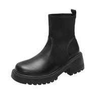 Generisch Damen Stiefeletten Plateau Boots mit Blockabsatz Profilsohle Wasserdicht Winddicht Refined Chelsea Stiefel Stiefelletten Mid Calf Boot Ankle Boot Kurze Herbst Freizeitschuhe Winterstiefel